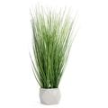 BULYAXIA Artificial Grass Plant - Fake Plant in Planter - Faux Grass Plant with Ceramic Geometric Planter - Artificial Potted Plant (1 Pack Grass (White Planter))