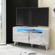 White Corner tv Stand 100cm Unit Cabinet Matt & High Gloss Azzurro06 Brushed Gold Handles Blue led Lights - Furneo
