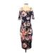 Haute Monde Casual Dress - Midi Square Short sleeves: Black Floral Dresses - Women's Size Small