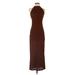 Shein Casual Dress - Formal Halter Sleeveless: Brown Print Dresses - Women's Size X-Small