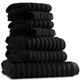 Towelogy Luxury Bamboo Bath Towels Set Of 7-4 Face Towels 30x30cm, 2 Hand Towels 50x80cm & 1 Extra Large Bath Towel 90x140cm | Rapid Drying Experience Every Day (Black, 7)