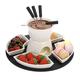 SUMNACON Ceramic Chocolate Fondue Pot Set with Wooden Palette 4 Forks 4 Plates Chocolate Fondue Set Cheese Fondue for Chocolate Cheese Fondue Family Dinner Dessert Picnics Birthday Parties Holiday