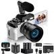 Digital Cameras for Photography with 180° Flip Screen，Vlogging Camera for YouTube 4K 48MP，DSLR Cameras with 32GB TF Card,2 Batteries (White)
