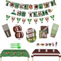 KyooteLfv Football Party Supplies Set Serve 24, 197pcs Includes Fotball Plates, Napkins, Cups, Filed Tablecloth, Cutlery, Cupcake Toppers and Banners for Football Birthday Party Gameday Decorations