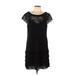 Jessica Simpson Cocktail Dress - Shift Scoop Neck Short sleeves: Black Solid Dresses - Women's Size 12