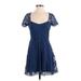 Abercrombie & Fitch Cocktail Dress - A-Line Scoop Neck Short sleeves: Blue Print Dresses - Women's Size X-Small Tall