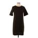 Ann Taylor LOFT Casual Dress - Shift Crew Neck Short sleeves: Black Print Dresses - Women's Size Small