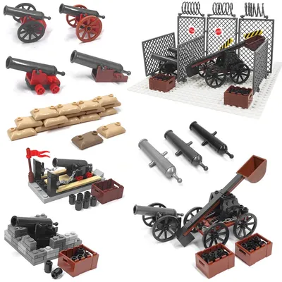 Kompatibel mit Lego militärische Bausteine Moc mittelalter liche Soldaten Waffen Sandsack Zaun Teile Piraten kanone Modell Ziegel Spielzeug Image
