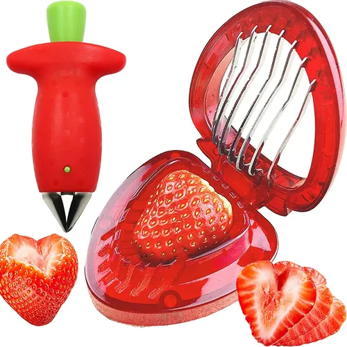 2 teil/satz Küche Obst Gadget Werkzeuge Erdbeere Slicer Cutter Erdbeere Corer Erdbeere Huller Blatt