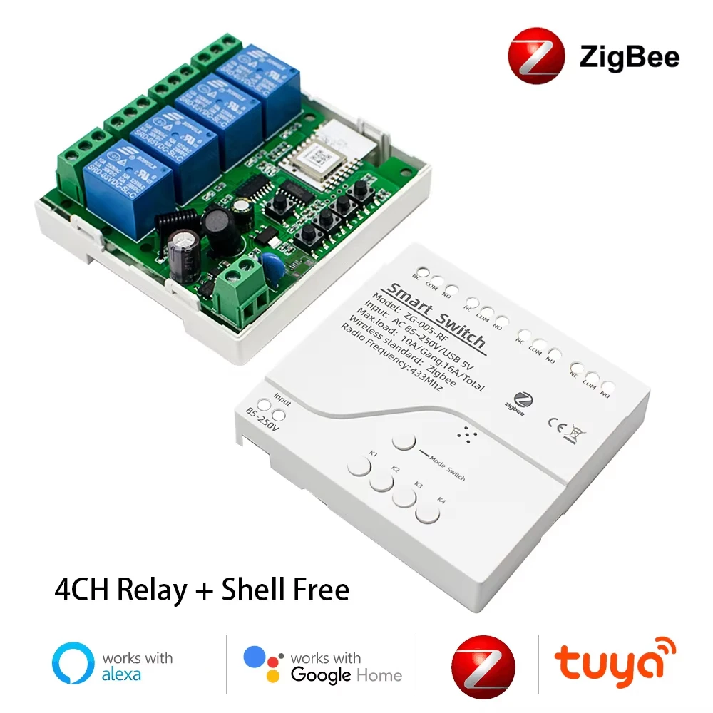 Tuya Zigbee 1 2 4 Gang Schalter Relais Modul Dc 12 v 24 v 110 v 220 v 230 v Trockenkontakt 4CH Din-schiene Controller Alexa Gateway Erforderlich Image