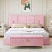 2-Pieces Bedroom Sets Queen Size Upholstered Platform Bed with Storage Ottoman, Pink