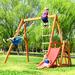 Wooden Swing Set with Slide, Outdoor Playset Backyard Activity Playground Climb Swing Outdoor Play Structure - Natural