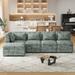 5-Seater Straight Row Sectional Sofa with Storage Ottoman & 5 Pillows, Modular Chenille Sleeper Sofa for Living Room