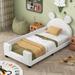 Upholstered Twin Daybed Frame for Kids, Teddy Fleece Upholstered Twin Platform Bed with Carton Ears Shaped Headboard