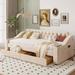 Upholstered Twin Daybed with Storage Drawers, Wooden Sofa Bed Frame w/Storage Armrests & USB Port for Bedroom, Living Room,Beige