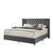 King Bed Frame with Button Nailhead Tufted Headboard, Upholstered Platform Bed with Wood Slat Support and Metal Legs