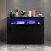 Sideboard Storage Cabinet Black High Gloss with LED Light, Kitchen Buffet Wooden Storage Display Cabinet TV Stand with 3 Doors