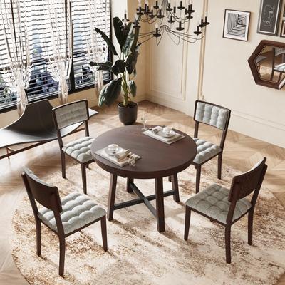 5-Piece Breakfast Nook Dining Set with 42inch Round Dining Table and Upholstered Dining Chairs for Dining Room