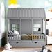 Twin Size Wood House Bed with Trundle Bed, Roof & Window, Grey