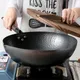 Carbon Steel Wok Pan 32cm Stir Fry Wok Set with Wooden Lid Non-Stick Flat Bottom Frying Pan for