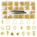 GENEMA Nail Studs Gold for Nail Art Geometric Circle Oval Heart Triangle Square Shaped Nail Art Decorations with Tweezers