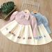 Godderr 9M-8Y Girls Ruffled Sweater Dress Skirt with Bow for Baby Newborn Cute Winter Autumn Knit Sweater Dresses Kids Toddler Fashion Skin-Friendly Knitwear Dress Pleated Long Sleeve