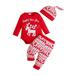 Qtinghua 3Pcs Newborn Infant Baby Girl Boy Christmas Outfits Long Sleeve Letter Print Romper Jumpsuit+Long Pants+Hat Clothes Red Elk 9-12 Months