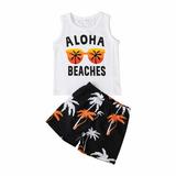 Summer Toddler Baby Boy Clothes Boy Baby Clothes Beach Outfit Vest Top Coconut Tree Shorts Pants Set Beach Clothe Button Up Pajamas Kids Boys Baby Boy s Clothing Set Toddler Romper 2T Boy