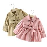 Esaierr Newborn Toddler Baby Girls Trench Coat Spring Autumn Windbreaker Jacket Double Breasted Ruffle Trim Belted Outerwear Lapel Cardigan for 6M-4Y