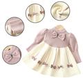 Godderr 9M-8Y Girls Princess Sweater Dress Sweet Knitwear Skirt with Bow Fall Winter Pleated Long Sleeve Knit Sweater Dresses for Infant Baby Toddler Kids