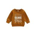 Qtinghua Infant Toddler Baby Girl Boy Casual Pullover Long Sleeve Letter Print Ribbed Sweatshirt Tops Brown 2-3 Years