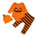 Shiningupup Toddler Boys Winter Long Sleeve Pumpkins Romper Striped Pants with Hat 3Pcs Outfits Clothes Set Gifts for Women Baby Boy Outfits 12 18 Months Dressy Baby Rompers Boy Plain