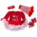 Infant Baby Girls Christmas Cotton Long Sleeeve Jumpsuit and Headband Shoes Knee pads