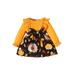 Thaisu Baby Girl Long Sleeve Dress Newborn Thanksgiving Turkey Print Mini Dress Autumn Round Neck A line Princess Dress