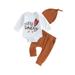 GXFC Infant Boy Thanksgiving Outfits Set Clothes 6M 9M 12M 18M Baby Boy Long Sleeve Letter Print Rompers Tops and Turkey Elastic Pants and Hat 3Pcs Thanksgiving-themed Clothing for Newborn Boy