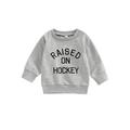 Qtinghua Infant Toddler Baby Girl Boy Casual Pullover Long Sleeve Letter Print Ribbed Sweatshirt Tops Gray 0-6 Months