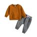 Toddler Baby Boy 2pcs Fall Outfits Long Sleeve Solid Color Crewneck Sweatshirt Pullover Top Drawstring Pants Sweatsuit Set