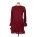 Vestidos Casual Dress - A-Line Crew Neck Long sleeves: Burgundy Print Dresses - Women's Size Medium