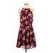 Blue Rain Cocktail Dress - Fit & Flare: Burgundy Floral Dresses - Women's Size Small