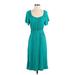 Merona Casual Dress - A-Line Scoop Neck Short sleeves: Teal Print Dresses - Women's Size Small