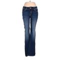 Wrangler Jeans Co Jeans - Mid/Reg Rise Flared Leg Boyfriend: Blue Bottoms - Women's Size 7 - Dark Wash