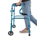 Blue Seniors Upright Walkers with 2 Wheels and Armrest, Lightweight Foldable Medical for Elderly and Adults, Load 180kg Lofty Ambition