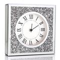 Desk Small Clocks 8x8x2 Inch Crystal Sparkle Twinkle Bling Square Crushed Diamond Mirrored Table Top Decorative Clock for Home Decoration Silver Mirror Home Decor. AA Battery is not Included.