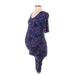 Motherhood Casual Dress - Bodycon Plunge Short sleeves: Blue Dresses - Women's Size Small Maternity