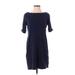 Karen Scott Casual Dress - Shift Boatneck Short sleeves: Blue Print Dresses - Women's Size X-Small