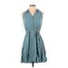 Midnight Sky Casual Dress - Shirtdress Collared Sleeveless: Teal Print Dresses - Women's Size Small