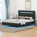 Ivy Bronx Jouse Modern Upholstered Platform LED Bed Frame Upholstered, Leather in Black | 43.7 H x 64.6 W x 83 D in | Wayfair