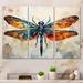 Winston Porter Orange Dragonfly Insects Flight Geometric I On Canvas 3 Pieces Print Metal in Blue/Green/Orange | 40 H x 60 W x 1 D in | Wayfair