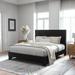 Ebern Designs Jerriann Slat Bed Upholstered/Metal in Black | 43.3 H x 60.6 W x 82.2 D in | Wayfair 04A8054BB56E4C24B013332772C8E1F3