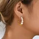 Neue Mode C-form Kreis Hoop Ohrringe für Frauen Edelstahl Gold Farbe Ball mit Perle Perlen Ohrringe